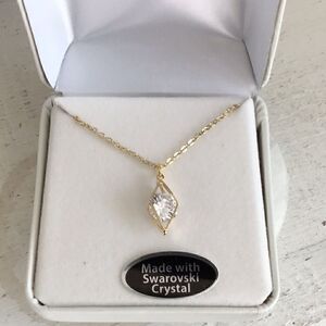 14KT Gold Overlay Diamond Shape Pendant Necklace Made With Swarovski Crystal